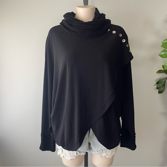 Joseph Ribkoff Turtleneck Batwing Wrap Shawl Sweater Black Asymmetrical - Picture 1 of 9